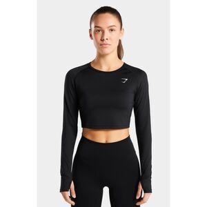 Black Long Sleeve Mesh Back Thumbhole Crop Top M Athleisure Gym Training